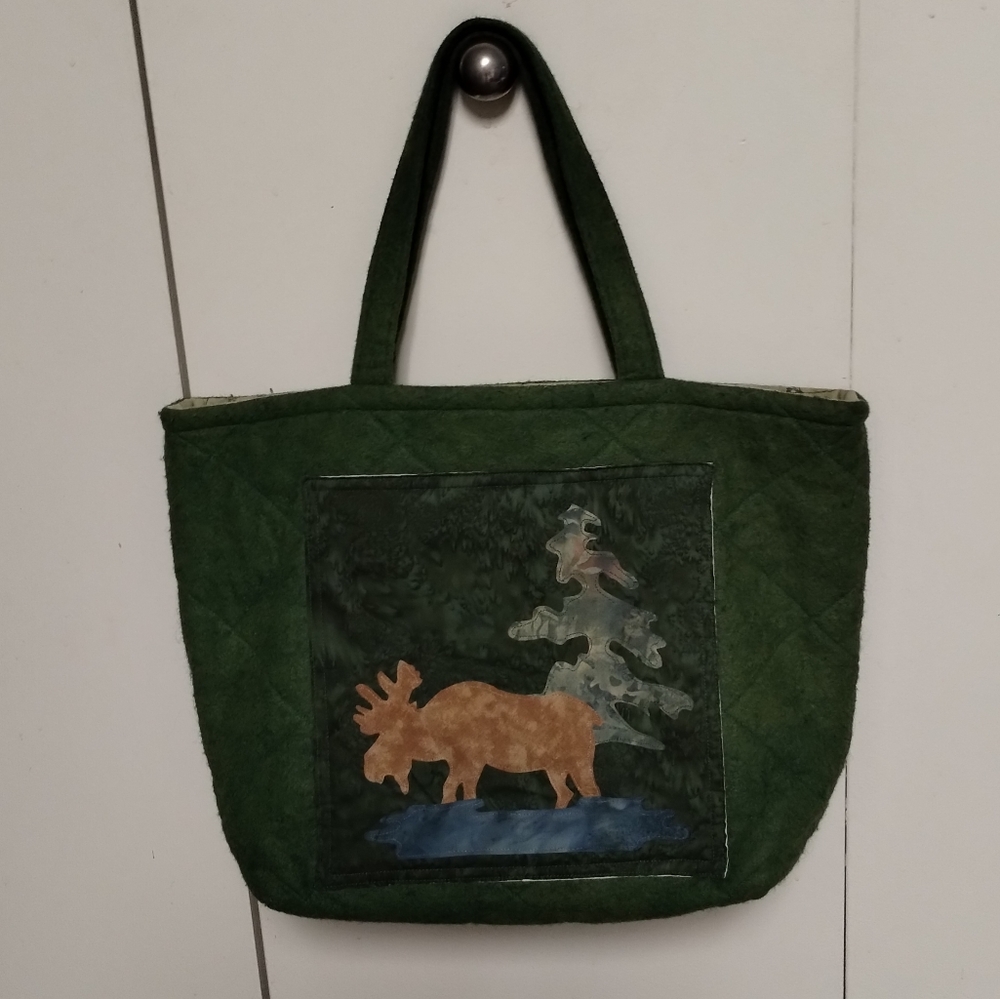 Moose By Tree, Water, Reversible Double Handle  Green Tote Bag